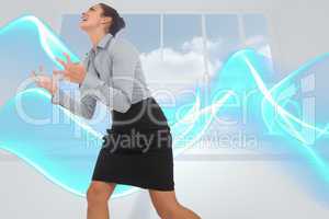 Composite image of furious businesswoman gesturing