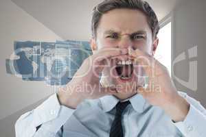 Composite image of angry businessman shouting