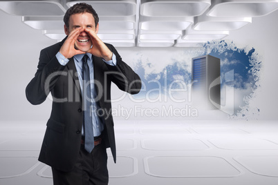 Composite image of shouting businessman