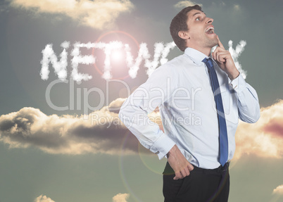 Composite image of thinking businessman touching his chin