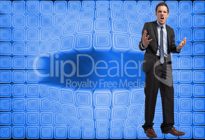 Composite image of stressed businessman gesturing