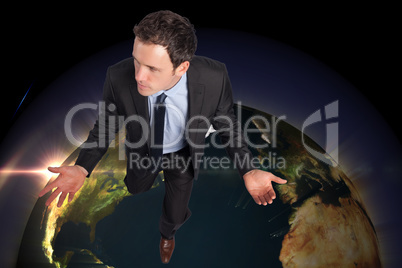 Composite image of businessman posing with arms out