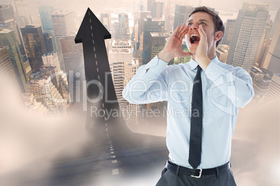 Composite image of businessman shouting