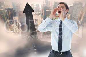 Composite image of businessman shouting