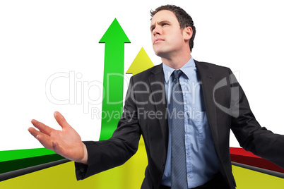 Composite image of businessman posing with arms out