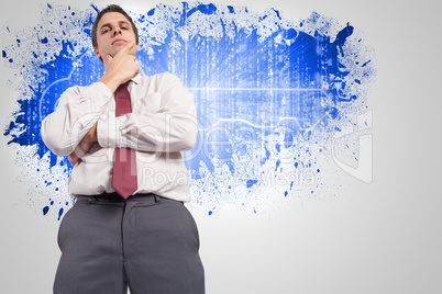 Composite image of thoughtful businessman with hand on chin