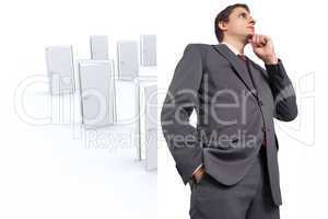 Composite image of thoughtful businessman with hand on chin