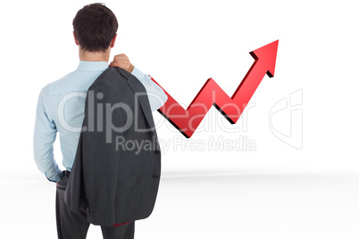 Composite image of businessman holding his jacket