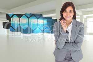 Composite image of smiling thoughtful businesswoman