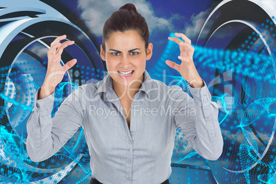 Composite image of furious businesswoman gesturing