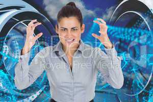 Composite image of furious businesswoman gesturing