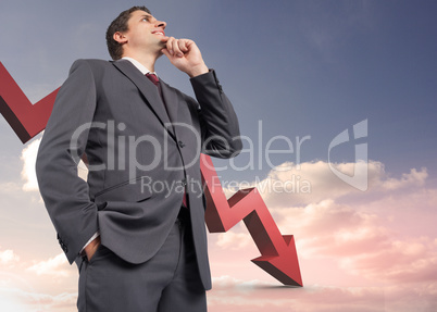 Composite image of thoughtful businessman with hand on chin