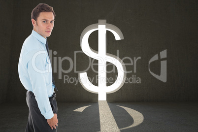 Composite image of serious businessman standing