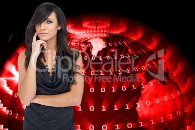 Composite image of pensive elegant dark haired model posing with