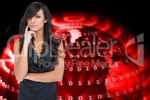 Composite image of pensive elegant dark haired model posing with