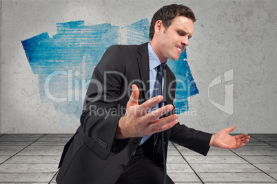 Composite image of businessman posing with arms out