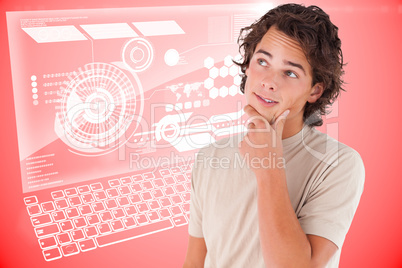 Composite image of close up of a thoughtful man