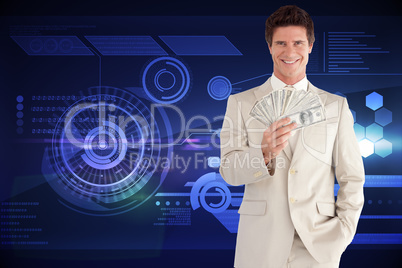 Composite image of positive businessman looking at the camera