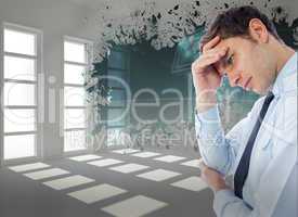Composite image of businessman with a headache