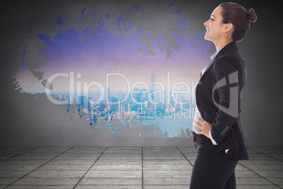 Composite image of happy businesswoman