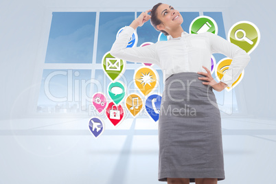 Composite image of smiling thoughtful businesswoman