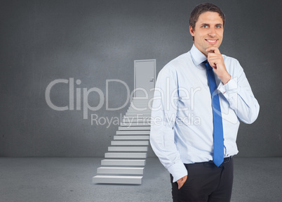 Composite image of thinking businessman touching his chin