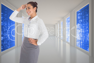 Composite image of smiling thoughtful businesswoman