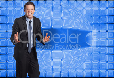 Composite image of stressed businessman gesturing