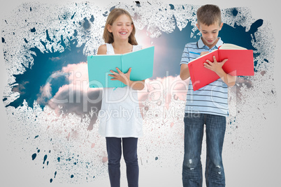 Composite image of brother and sister doing their homework toget