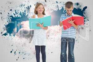 Composite image of brother and sister doing their homework toget