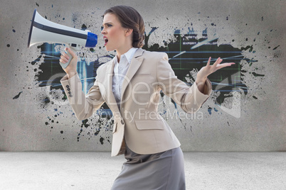 Composite image of furious stylish brown haired businesswoman sh