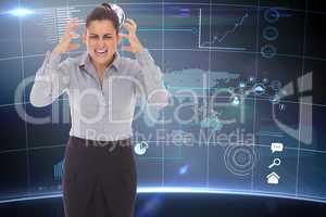 Composite image of frustrated businesswoman shouting