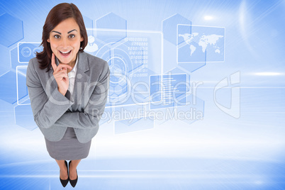 Composite image of smiling thoughtful businesswoman