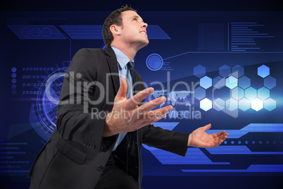 Composite image of businessman posing with arms out