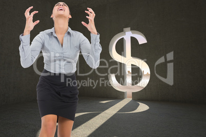 Composite image of furious businesswoman gesturing