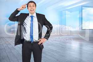 Composite image of thinking businessman scratching head