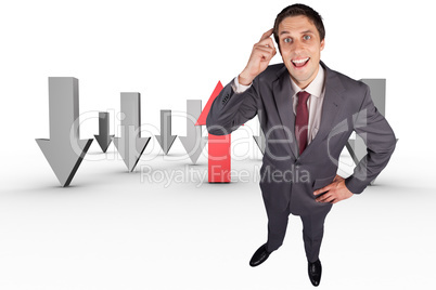 Composite image of thinking businessman scratching head