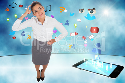 Composite image of smiling thoughtful businesswoman