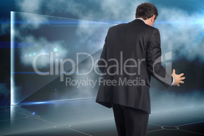 Composite image of stressed businessman gesturing