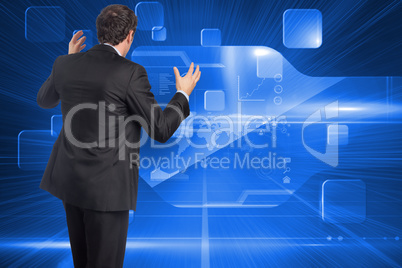 Composite image of stressed businessman gesturing