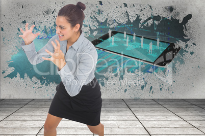 Composite image of furious businesswoman gesturing