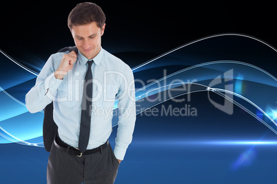 Composite image of smiling businessman holding his jacket