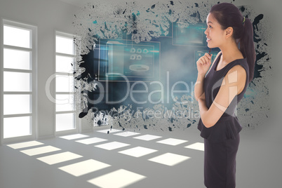 Composite image of thoughtful businesswoman