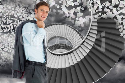 Composite image of smiling businessman holding his jacket