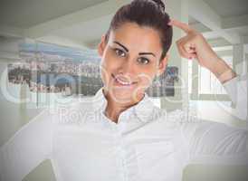 Composite image of smiling thoughtful businesswoman