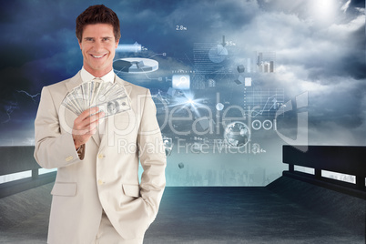 Composite image of positive businessman looking at the camera