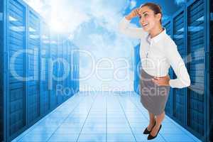 Composite image of smiling thoughtful businesswoman