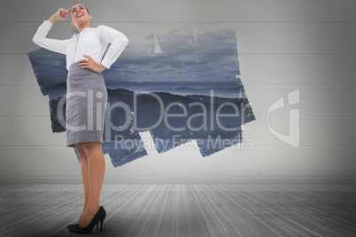 Composite image of smiling thoughtful businesswoman