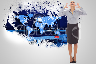 Composite image of frustrated businesswoman shouting