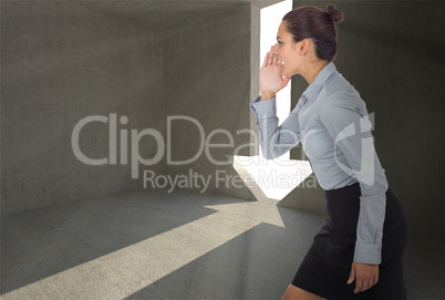 Composite image of businesswoman shouting